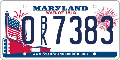 MD license plate 0BK7383