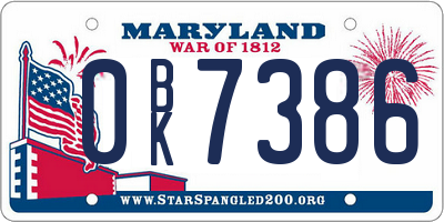 MD license plate 0BK7386