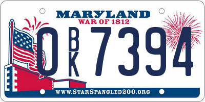 MD license plate 0BK7394