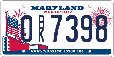 MD license plate 0BK7398