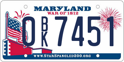MD license plate 0BK7451