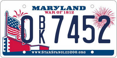 MD license plate 0BK7452
