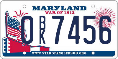 MD license plate 0BK7456