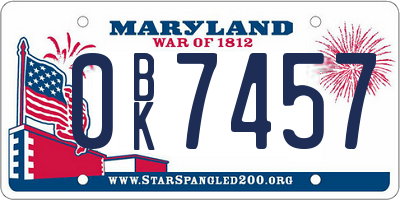 MD license plate 0BK7457
