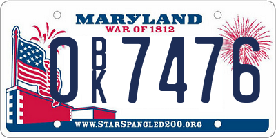 MD license plate 0BK7476