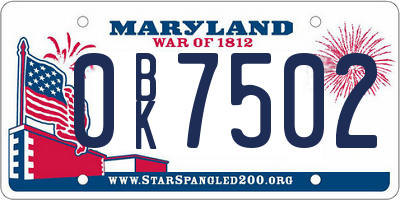 MD license plate 0BK7502