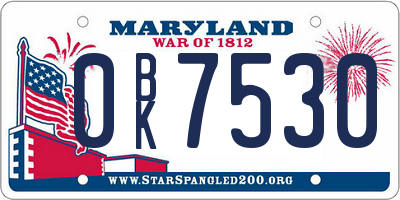 MD license plate 0BK7530