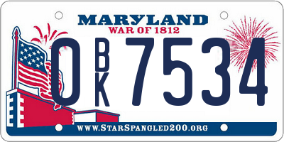 MD license plate 0BK7534