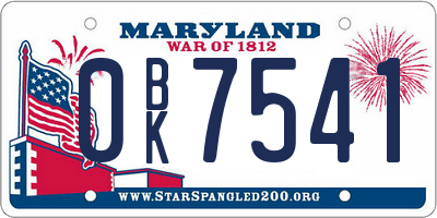 MD license plate 0BK7541