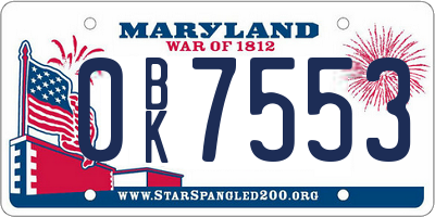 MD license plate 0BK7553