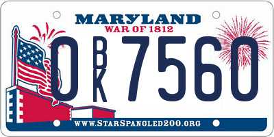 MD license plate 0BK7560