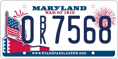 MD license plate 0BK7568