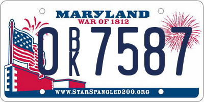 MD license plate 0BK7587