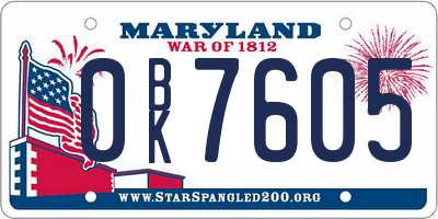 MD license plate 0BK7605