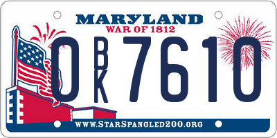 MD license plate 0BK7610