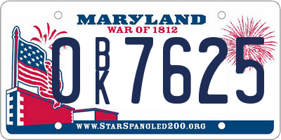 MD license plate 0BK7625