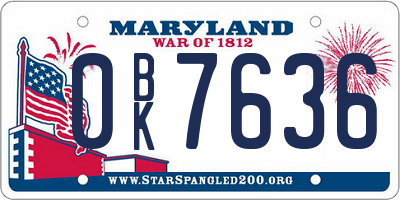 MD license plate 0BK7636