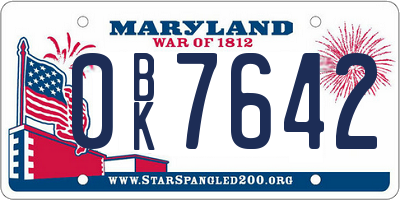 MD license plate 0BK7642