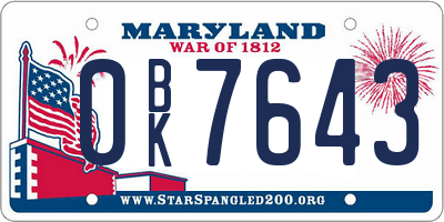 MD license plate 0BK7643