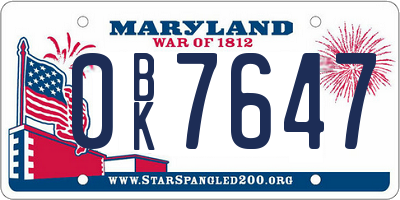 MD license plate 0BK7647