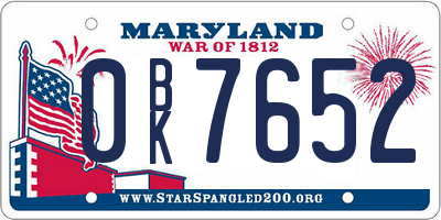 MD license plate 0BK7652