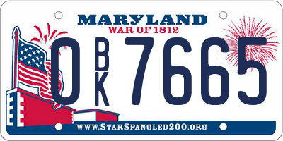 MD license plate 0BK7665