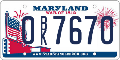 MD license plate 0BK7670