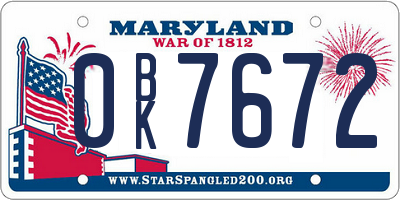 MD license plate 0BK7672