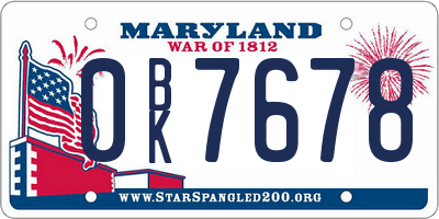 MD license plate 0BK7678