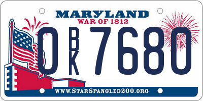 MD license plate 0BK7680