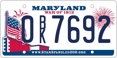 MD license plate 0BK7692