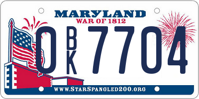 MD license plate 0BK7704