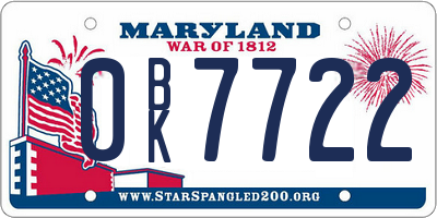 MD license plate 0BK7722