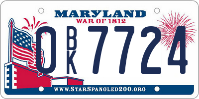 MD license plate 0BK7724
