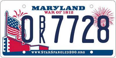MD license plate 0BK7728