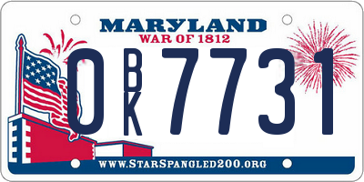 MD license plate 0BK7731