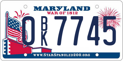MD license plate 0BK7745