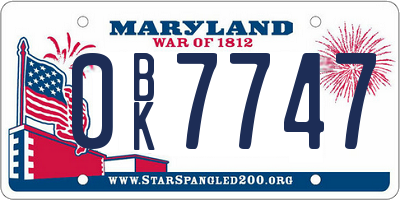 MD license plate 0BK7747