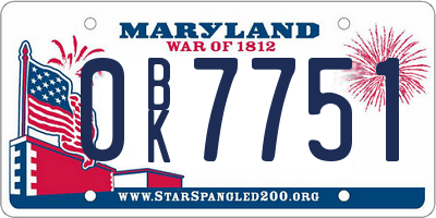MD license plate 0BK7751