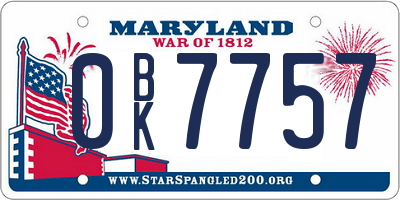 MD license plate 0BK7757