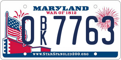 MD license plate 0BK7763