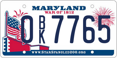 MD license plate 0BK7765