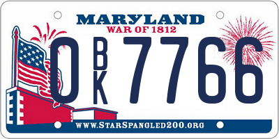 MD license plate 0BK7766