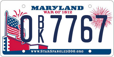 MD license plate 0BK7767