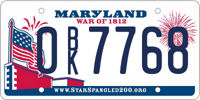 MD license plate 0BK7768