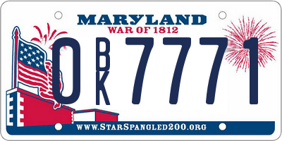 MD license plate 0BK7771