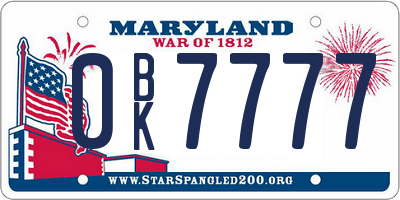MD license plate 0BK7777
