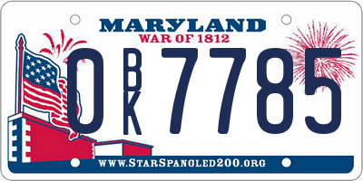 MD license plate 0BK7785