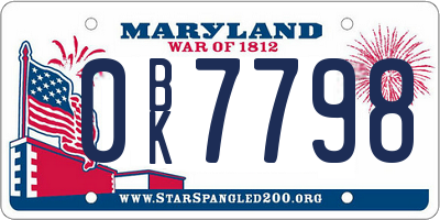 MD license plate 0BK7798