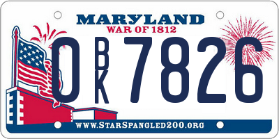 MD license plate 0BK7826